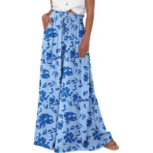 imagePRETTYGARDEN Womens 2026 Summer Wide Leg Palazzo Pants High Waisted Flowy Pockets Trendy Casual Lounge Boho Beach TrousersPrint Blue