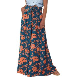 imagePRETTYGARDEN Womens 2026 Summer Wide Leg Palazzo Pants High Waisted Flowy Pockets Trendy Casual Lounge Boho Beach TrousersPrint Dark Blue Orange
