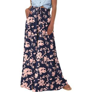 imagePRETTYGARDEN Womens 2026 Summer Wide Leg Palazzo Pants High Waisted Flowy Pockets Trendy Casual Lounge Boho Beach TrousersPrint Navy Pink