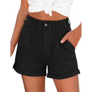 imagePRETTYGARDEN Womens Summer Shorts 2026 Casual High Waisted Pleated Beach Vacation Tailored Denim Shorts with PocketsBlack