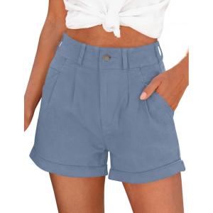 imagePRETTYGARDEN Womens Summer Shorts 2026 Casual High Waisted Pleated Beach Vacation Tailored Denim Shorts with PocketsGrey Blue