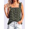 imagePRETTYGARDEN Boho Floral Tank Tops for Women Shirred Straps Pleated Summer Casual Sleeveless Shirts Tops Beach BlousesBlack Yellow Floral