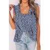 imagePRETTYGARDEN Boho Floral Tank Tops for Women Shirred Straps Pleated Summer Casual Sleeveless Shirts Tops Beach BlousesLight Blue