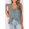 imagePRETTYGARDEN Boho Floral Tank Tops for Women Shirred Straps Pleated Summer Casual Sleeveless Shirts Tops Beach BlousesOlive Green
