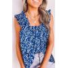 imagePRETTYGARDEN Boho Floral Tank Tops for Women Shirred Straps Pleated Summer Casual Sleeveless Shirts Tops Beach BlousesRoyal Blue