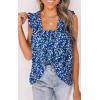 imagePRETTYGARDEN Boho Floral Tank Tops for Women Shirred Straps Pleated Summer Casual Sleeveless Shirts Tops Beach BlousesRoyal Blue