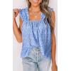 imagePRETTYGARDEN Boho Floral Tank Tops for Women Shirred Straps Pleated Summer Casual Sleeveless Shirts Tops Beach BlousesSky Blue White Flower