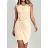 imagePRETTYGARDEN Cocktail Dresses for Women Wedding Guest Summer 2026 Spring Short Formal Ruched Bodycon Mini Cowl Neck DressBeige