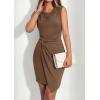 imagePRETTYGARDEN Cocktail Dresses for Women Wedding Guest Summer 2026 Spring Short Formal Ruched Bodycon Mini Cowl Neck DressBrown
