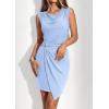 imagePRETTYGARDEN Cocktail Dresses for Women Wedding Guest Summer 2026 Spring Short Formal Ruched Bodycon Mini Cowl Neck DressLight Blue