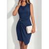 imagePRETTYGARDEN Cocktail Dresses for Women Wedding Guest Summer 2026 Spring Short Formal Ruched Bodycon Mini Cowl Neck DressNavy Blue