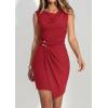 imagePRETTYGARDEN Cocktail Dresses for Women Wedding Guest Summer 2026 Spring Short Formal Ruched Bodycon Mini Cowl Neck DressRed