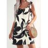 imagePRETTYGARDEN Sundresses for Women 2026 Boho Floral Summer Dresses Ruffle Cap Sleeve Short A Line Mini Beach Vacation DressWhite Black Floal