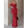 imagePRETTYGARDEN Women 2026 Wedding Guest Cocktail Maxi Dress Spaghetti Strap Sleeveless V Neck Bodycon Mesh Party Summer OutfitsRed