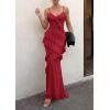imagePRETTYGARDEN Women 2026 Wedding Guest Cocktail Maxi Dress Spaghetti Strap Sleeveless V Neck Bodycon Mesh Party Summer OutfitsRed