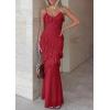 imagePRETTYGARDEN Women 2026 Wedding Guest Cocktail Maxi Dress Spaghetti Strap Sleeveless V Neck Bodycon Mesh Party Summer OutfitsRed