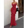 imagePRETTYGARDEN Women 2026 Wedding Guest Cocktail Maxi Dress Spaghetti Strap Sleeveless V Neck Bodycon Mesh Party Summer OutfitsRed