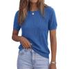 imagePRETTYGARDEN Womens 2026 Spring Short Sleeve Sweater Knit Going Out Tops Work Shirts Trendy Summer Business Casual OutfitsBlue