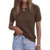 imagePRETTYGARDEN Womens 2026 Spring Short Sleeve Sweater Knit Going Out Tops Work Shirts Trendy Summer Business Casual OutfitsBrown