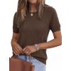 imagePRETTYGARDEN Womens 2026 Spring Short Sleeve Sweater Knit Going Out Tops Work Shirts Trendy Summer Business Casual OutfitsBrown