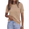imagePRETTYGARDEN Womens 2026 Spring Short Sleeve Sweater Knit Going Out Tops Work Shirts Trendy Summer Business Casual OutfitsKhaki