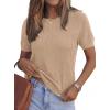 imagePRETTYGARDEN Womens 2026 Spring Short Sleeve Sweater Knit Going Out Tops Work Shirts Trendy Summer Business Casual OutfitsKhaki