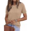 imagePRETTYGARDEN Womens 2026 Spring Short Sleeve Sweater Knit Going Out Tops Work Shirts Trendy Summer Business Casual OutfitsKhaki