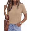 imagePRETTYGARDEN Womens 2026 Spring Short Sleeve Sweater Knit Going Out Tops Work Shirts Trendy Summer Business Casual OutfitsKhaki