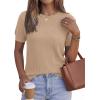 imagePRETTYGARDEN Womens 2026 Spring Short Sleeve Sweater Knit Going Out Tops Work Shirts Trendy Summer Business Casual OutfitsKhaki