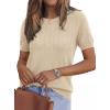 imagePRETTYGARDEN Womens 2026 Spring Short Sleeve Sweater Knit Going Out Tops Work Shirts Trendy Summer Business Casual OutfitsLight Khaki