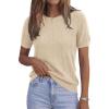 imagePRETTYGARDEN Womens 2026 Spring Short Sleeve Sweater Knit Going Out Tops Work Shirts Trendy Summer Business Casual OutfitsLight Khaki