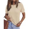 imagePRETTYGARDEN Womens 2026 Spring Short Sleeve Sweater Knit Going Out Tops Work Shirts Trendy Summer Business Casual OutfitsLight Khaki