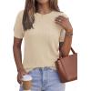 imagePRETTYGARDEN Womens 2026 Spring Short Sleeve Sweater Knit Going Out Tops Work Shirts Trendy Summer Business Casual OutfitsLight Khaki