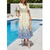 imagePRETTYGARDEN Womens Boho Floral Maxi Dress Summer 2026 Short Sleeve Tie V Neck Spring Wedding Guest Flowy Beach Sun DressesApricot Blue Floral