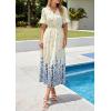imagePRETTYGARDEN Womens Boho Floral Maxi Dress Summer 2026 Short Sleeve Tie V Neck Spring Wedding Guest Flowy Beach Sun DressesApricot Blue Floral