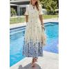 imagePRETTYGARDEN Womens Boho Floral Maxi Dress Summer 2026 Short Sleeve Tie V Neck Spring Wedding Guest Flowy Beach Sun DressesApricot Blue Floral