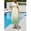 imagePRETTYGARDEN Womens Boho Floral Maxi Dress Summer 2026 Short Sleeve Tie V Neck Spring Wedding Guest Flowy Beach Sun DressesApricot Green Floral
