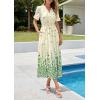 imagePRETTYGARDEN Womens Boho Floral Maxi Dress Summer 2026 Short Sleeve Tie V Neck Spring Wedding Guest Flowy Beach Sun DressesApricot Green Floral