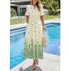 imagePRETTYGARDEN Womens Boho Floral Maxi Dress Summer 2026 Short Sleeve Tie V Neck Spring Wedding Guest Flowy Beach Sun DressesApricot Green Floral