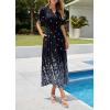 imagePRETTYGARDEN Womens Boho Floral Maxi Dress Summer 2026 Short Sleeve Tie V Neck Spring Wedding Guest Flowy Beach Sun DressesBlack White Floral