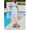 imagePRETTYGARDEN Womens Boho Floral Maxi Dress Summer 2026 Short Sleeve Tie V Neck Spring Wedding Guest Flowy Beach Sun DressesLight Blue