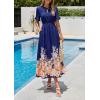 imagePRETTYGARDEN Womens Boho Floral Maxi Dress Summer 2026 Short Sleeve Tie V Neck Spring Wedding Guest Flowy Beach Sun DressesNavy Blue