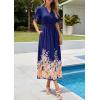 imagePRETTYGARDEN Womens Boho Floral Maxi Dress Summer 2026 Short Sleeve Tie V Neck Spring Wedding Guest Flowy Beach Sun DressesNavy Blue