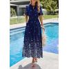 imagePRETTYGARDEN Womens Boho Floral Maxi Dress Summer 2026 Short Sleeve Tie V Neck Spring Wedding Guest Flowy Beach Sun DressesNavy Blue White Floral