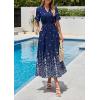 imagePRETTYGARDEN Womens Boho Floral Maxi Dress Summer 2026 Short Sleeve Tie V Neck Spring Wedding Guest Flowy Beach Sun DressesNavy Blue White Floral