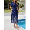 imagePRETTYGARDEN Womens Boho Floral Maxi Dress Summer 2026 Short Sleeve Tie V Neck Spring Wedding Guest Flowy Beach Sun DressesNavy Blue White Floral