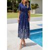 imagePRETTYGARDEN Womens Boho Floral Maxi Dress Summer 2026 Short Sleeve Tie V Neck Spring Wedding Guest Flowy Beach Sun DressesNavy Blue White Floral