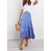 imagePRETTYGARDEN Womens Ditzy Floral Print Midi Skirt Boho Elastic High Waist Long Skirts for Women Trendy High Low HemBlue