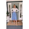 imagePRETTYGARDEN Womens Ditzy Floral Print Midi Skirt Boho Elastic High Waist Long Skirts for Women Trendy High Low HemBlue