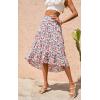 imagePRETTYGARDEN Womens Ditzy Floral Print Midi Skirt Boho Elastic High Waist Long Skirts for Women Trendy High Low HemBlue Red